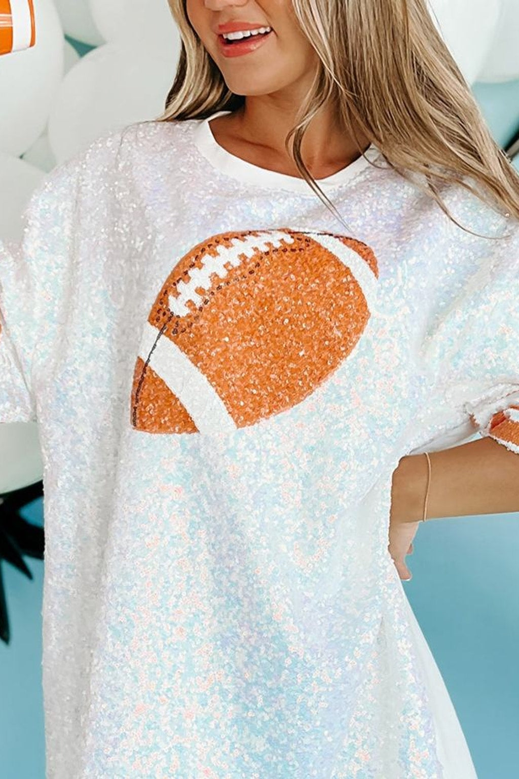 Style 260-7 White/Orange Sequin Long Top Pre Order Shipping 06/20