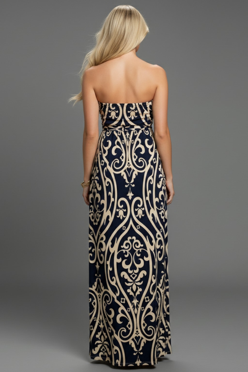 1231 Navy & Tan Maxi Dress with side pockets