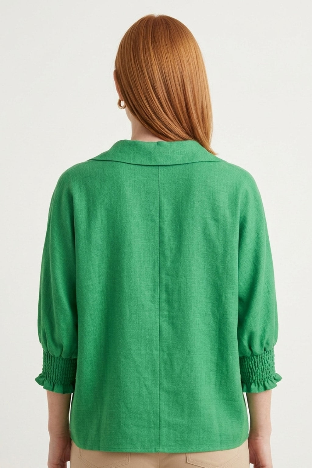 5820CC Kelly Green Smocked Sleeve Blouse