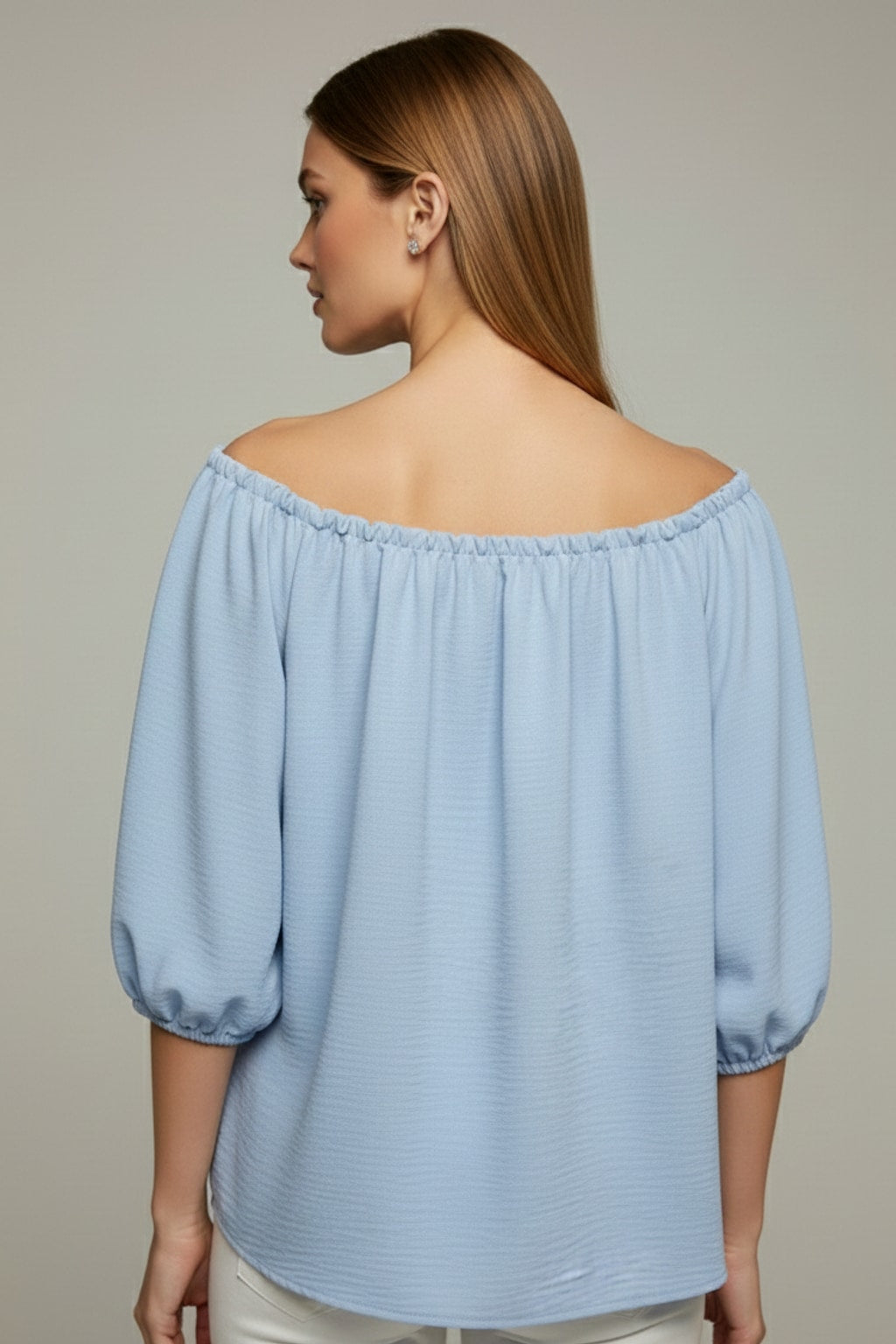 5656 Sky Blue with Flowers Appliqué Blouse
