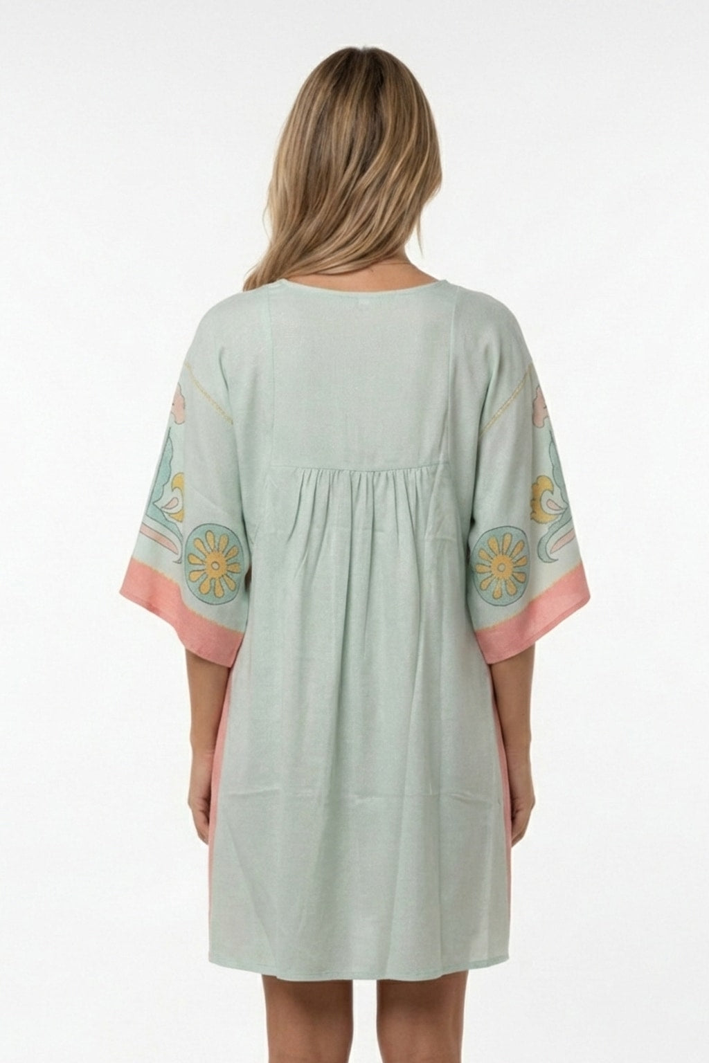 14448 Sage & Blush Floral Print V-Neck Dress