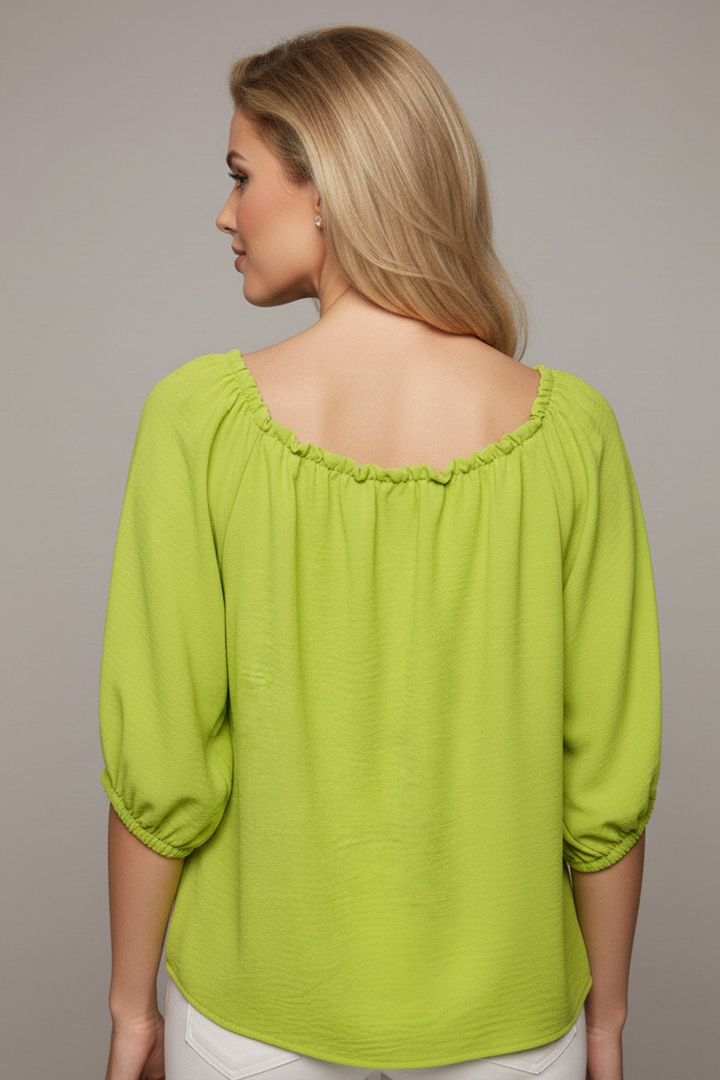 5656 Citrus Green with Flowers Appliqué Blouse