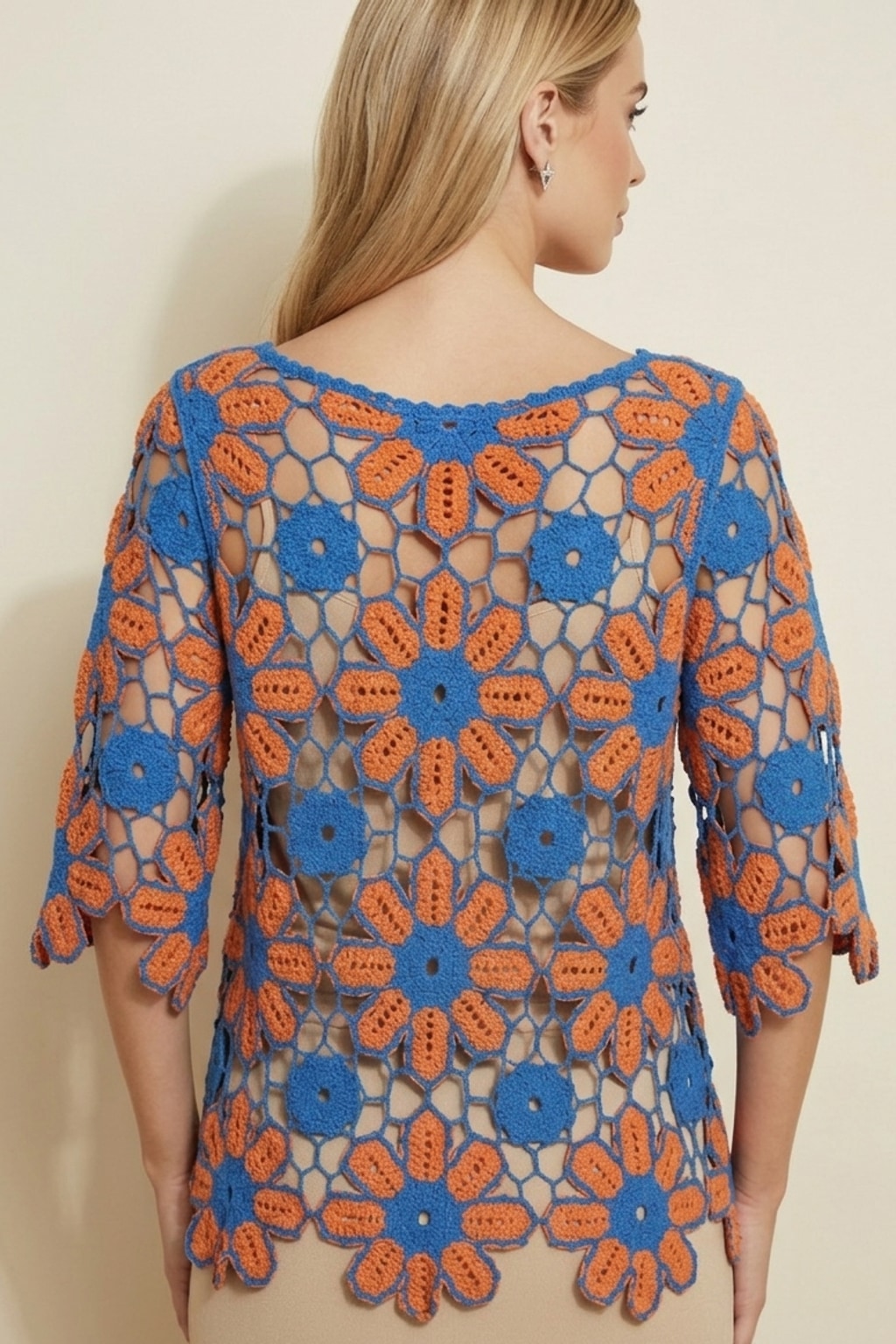 C101 Tangerine & Blue Boho Crochet Top