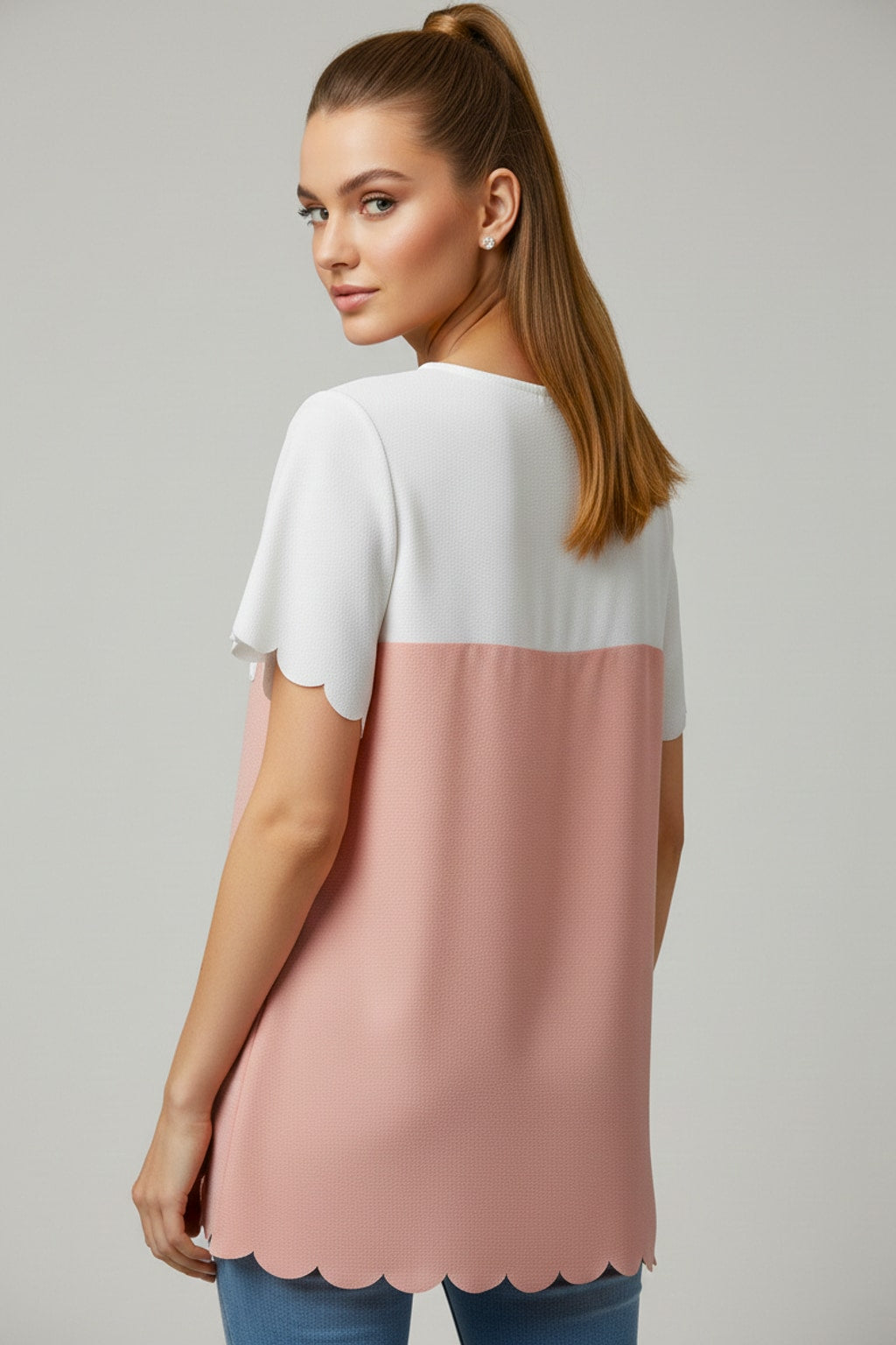 1431 Blush Petal & White Scalloped Blouse