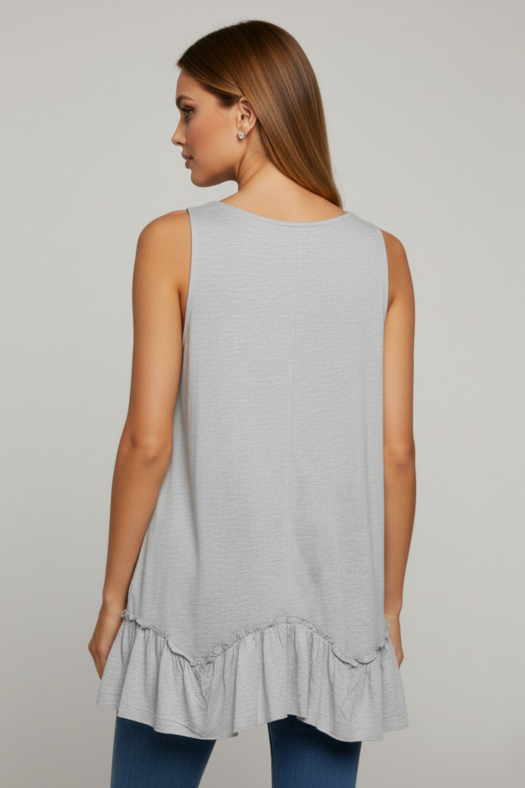 319 Gray Ruffle-Hem Sleeveless Top