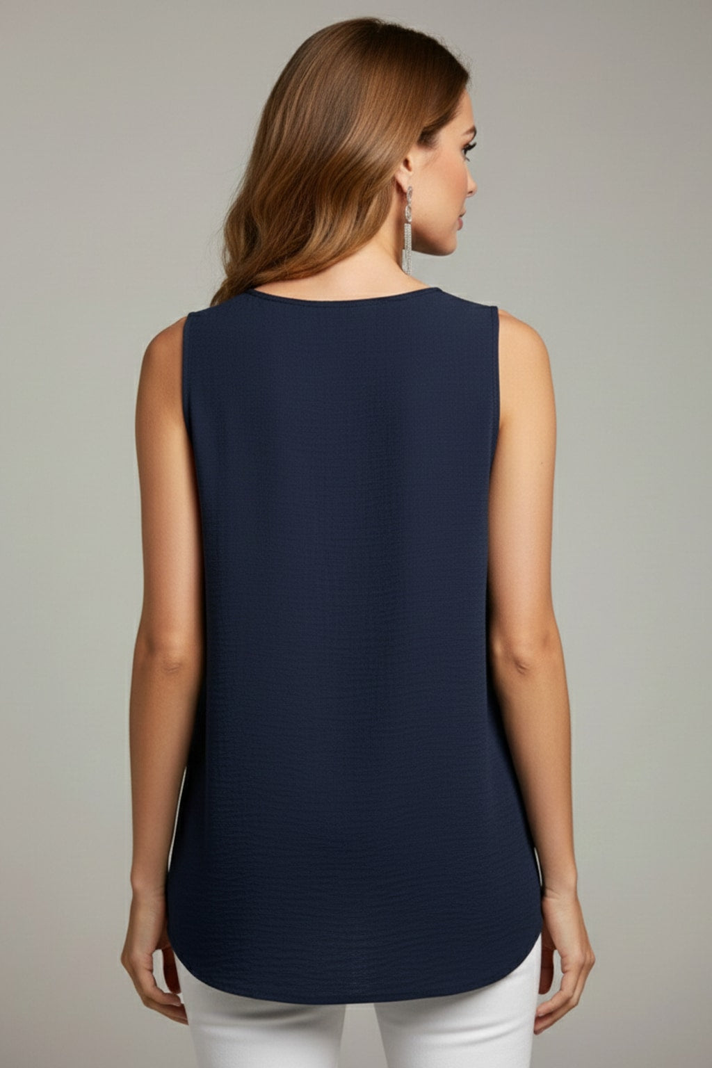5513 Navy Blue V-Neck Blouse
