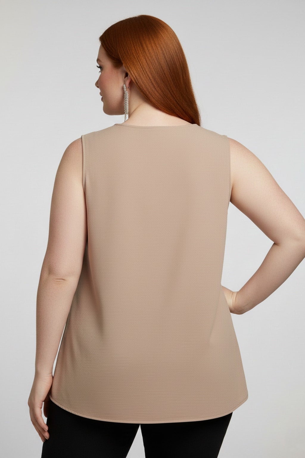 5513 Taupe V-Neck Blouse Plus