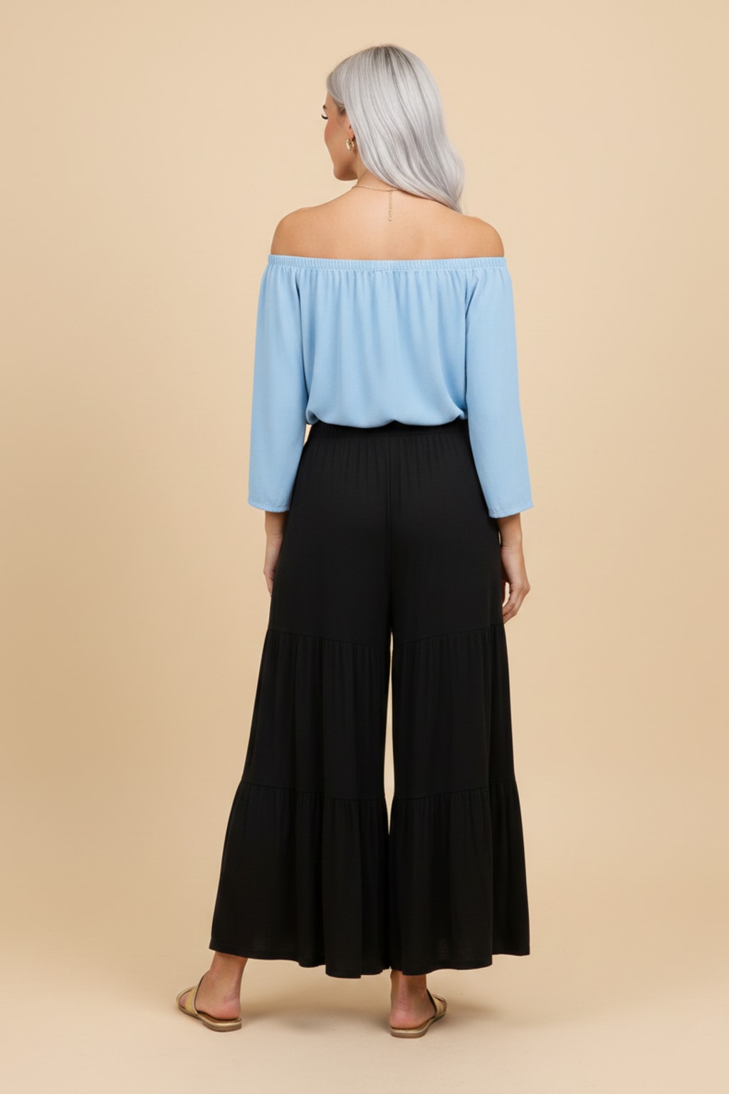 5613 Classic Black Boho Tiered Pants