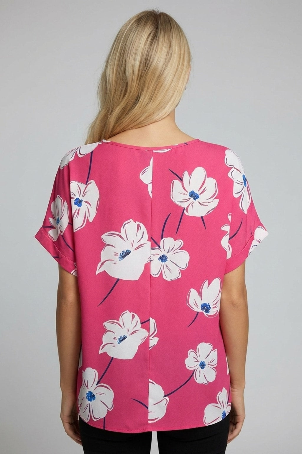 3758 Magenta Floral V-Neck Blouse