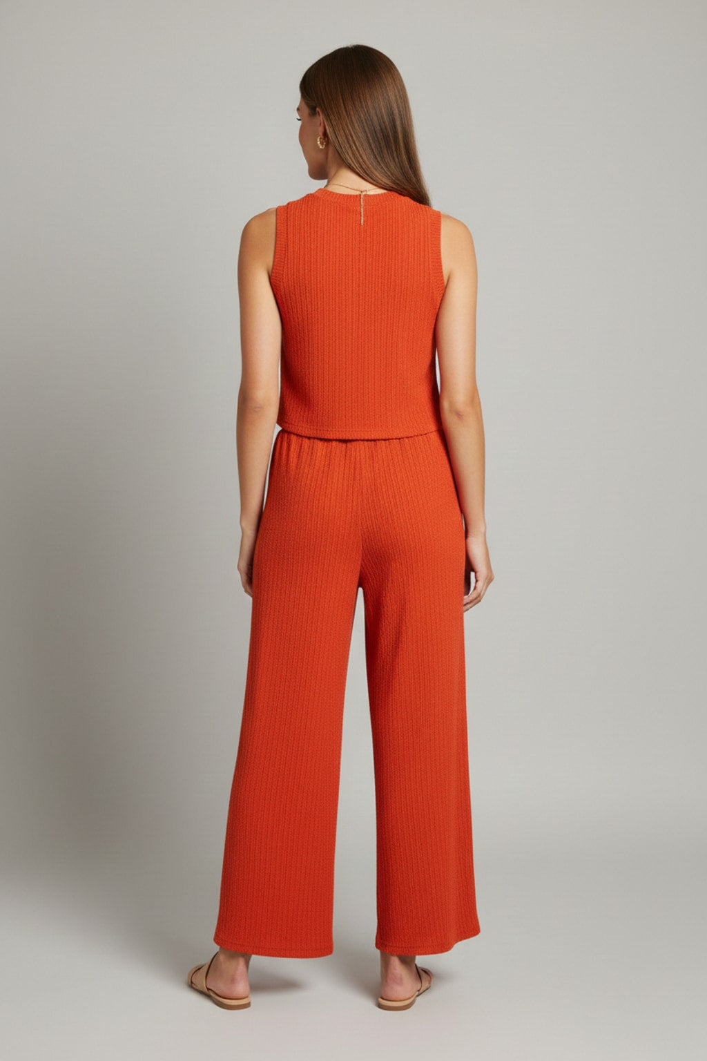 IRIS-1S Spiced Orange Sleeveless Crinkle Top & Wide-Leg Pant Set