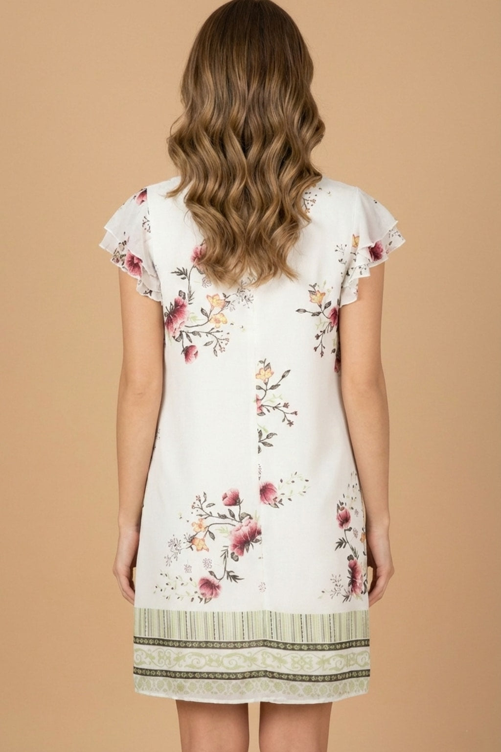 4257 Floral Bouquet Print Ruffle Sleeve Blouse