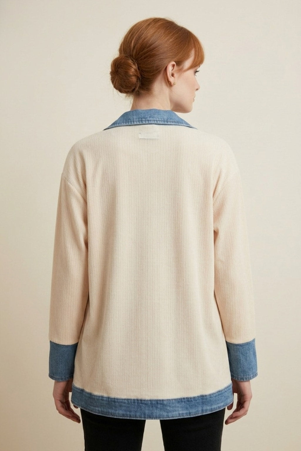 6416 Apricot Ribbed Denim Trim Jacket