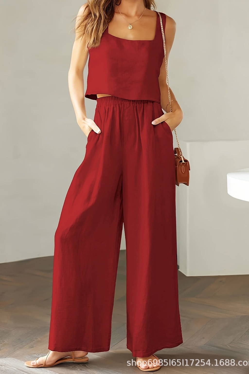 Style 2006 Red Square Neck 2PC Set
