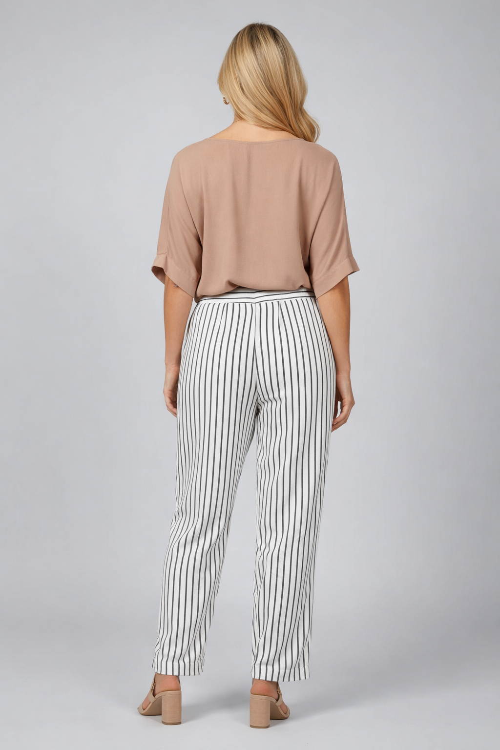 F291 Ivory & Black Stripe Pants with pockets