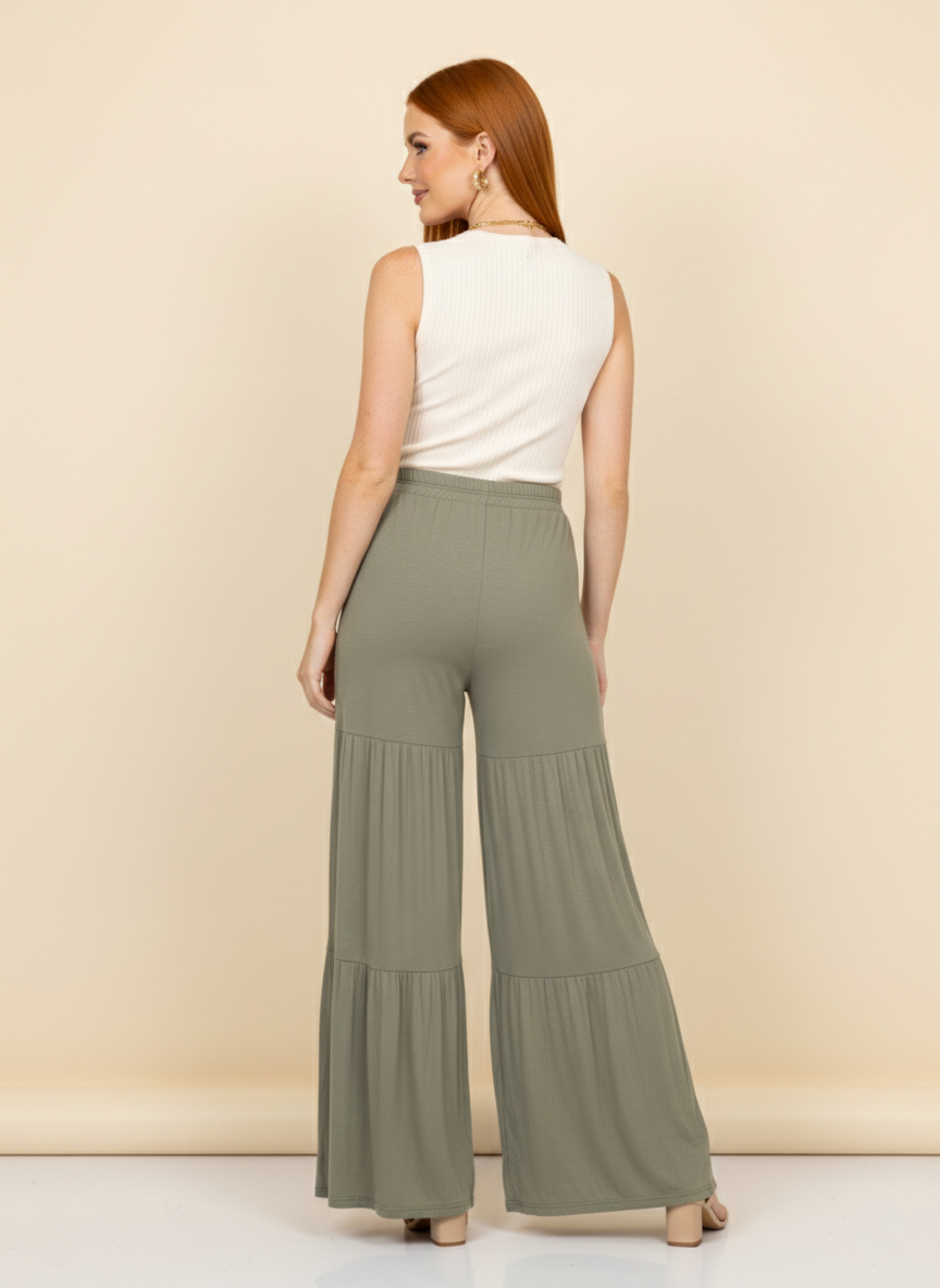 5613 Sage Green Boho Tiered Pants