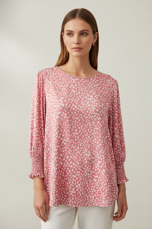 0128 Dusty Rose Polka Dot Blouse