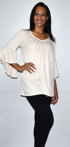 3510 White Ruffle Top w/ Sparkle Beads