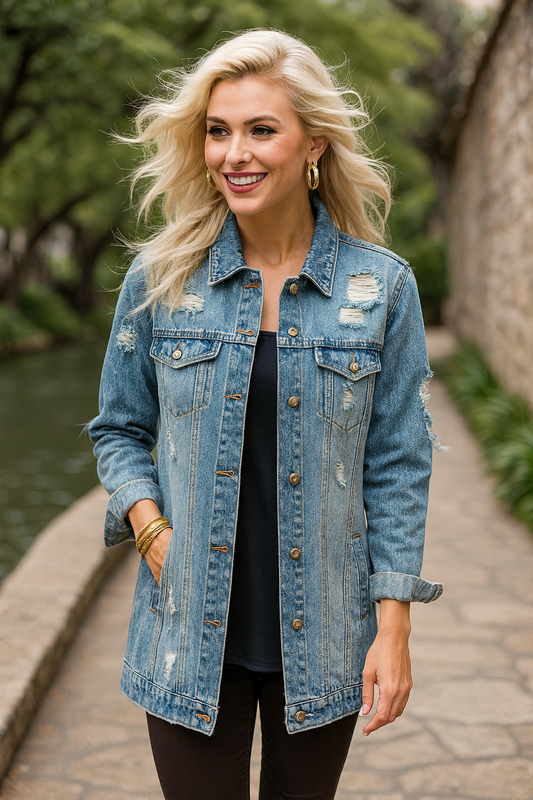 10147 Blue Distressed Denim Jacket