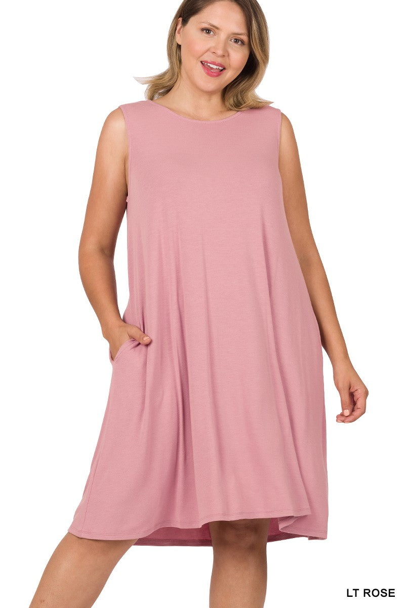 Style-9494 Light Rose Tank dress with side pocket Plus