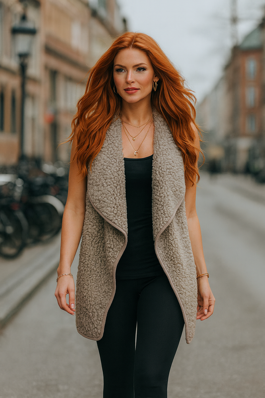 10348 Grey Cloud Sherpa Drape Vest