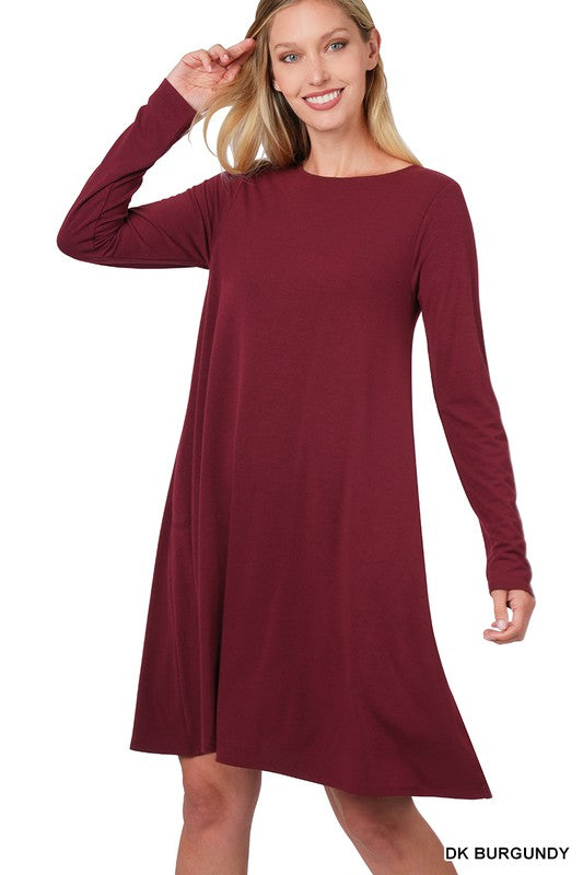 Style 9497 L/Sl Solid Tunic Dress With Side Pockets Alabama Game Day Inspired