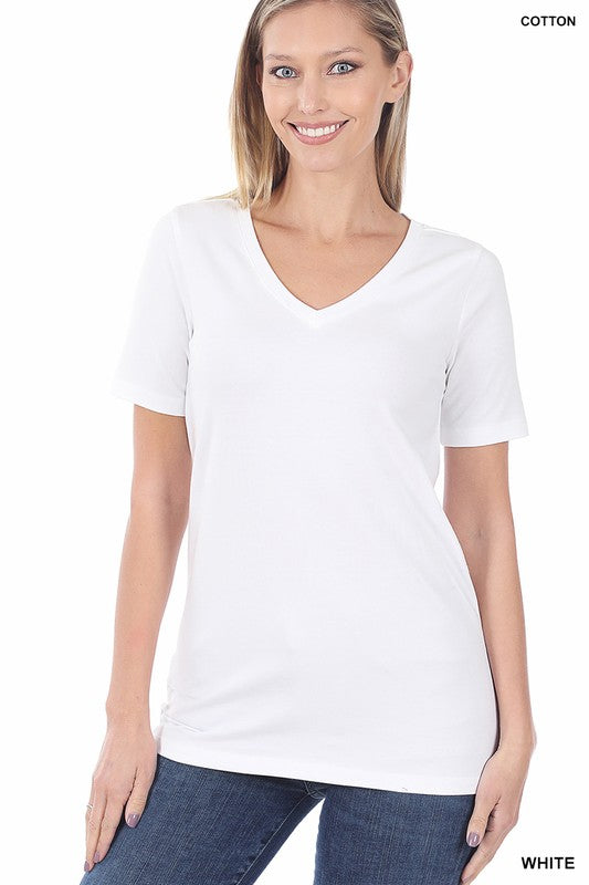 Style 1009 White Cotton V Neck Short Sleeve TShirt