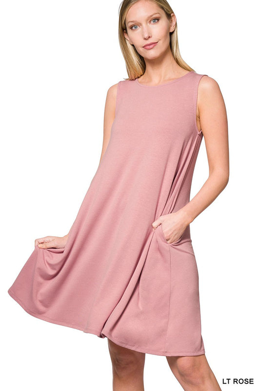 Style 9494 Light Rose Tank Tunic Dress with Side Pockets