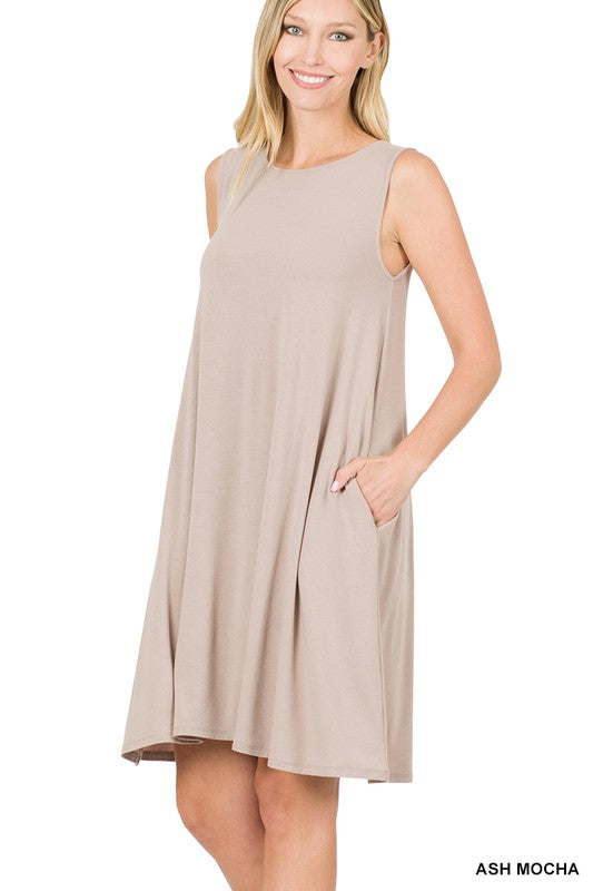 Style 9494 Ash Mocha Tank Tunic Dress with Side Pockets