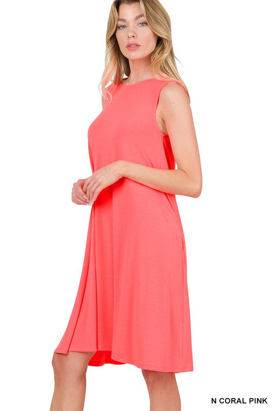 Style 9494 Neon Coral Tank Tunic Dress with Side Pockets