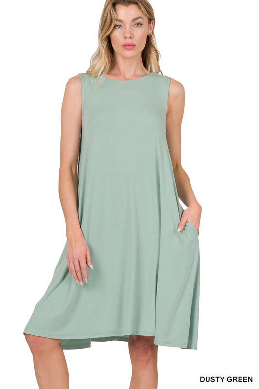 Style 9494 Sage GreenTank Tunic Dress with Side Pockets