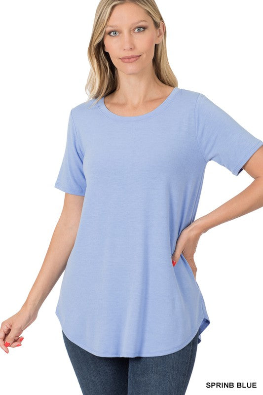 Style 2101 Spring Blue S/Sleeve Round Hem Bottom T-shirt Top