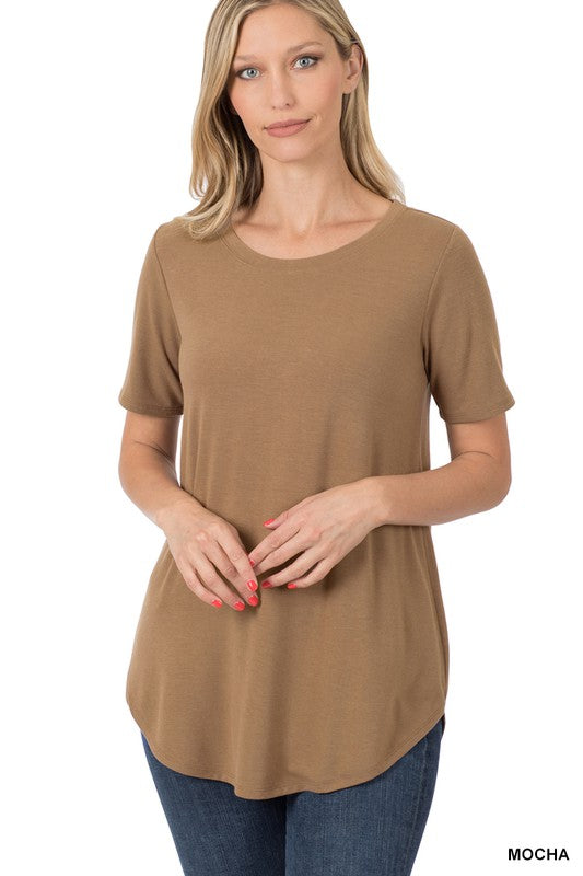 Style 2101 Mocha S/Sleeve Round Hem Bottom T-shirt Top