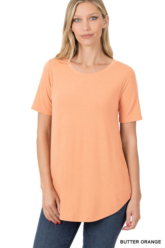 Style 2101 Butter Orange S/Sleeve Round Hem Bottom T-shirt Top