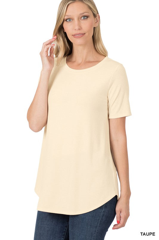 Style 2101 Taupe S/Sleeve Round Hem Bottom T-shirt Top