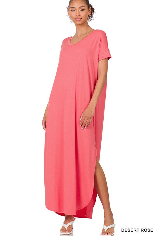 Style 7014 Desert Rose Maxi Viscose Side Pocket Dress