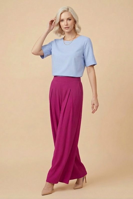 1234 Fuchsia Pleated Trousers with Side Pocket