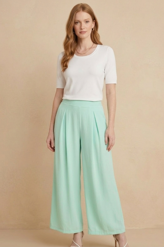 1234 Soft Mint Green Pleated Trousers with Side Pocket