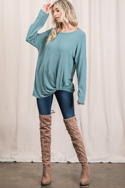 1771 Teal Side Knot Sweater Top