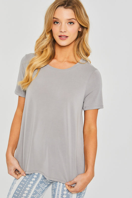 Style 2876 Grey Round Neck Modal/Poly Top