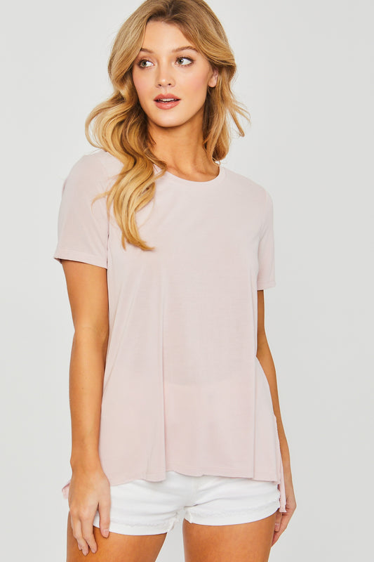 Style 2876 Pink Round Neck Modal/Poly Top