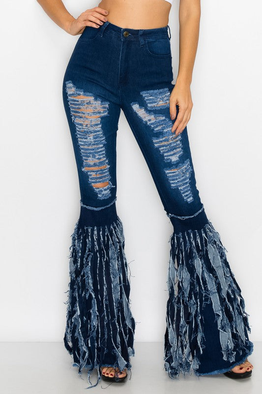 Style 042 Bell Bottom Distressed Jeans