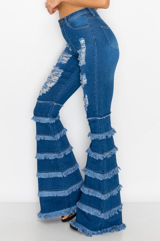 Style 035 Blue Bell Bottom Distressed Jeans