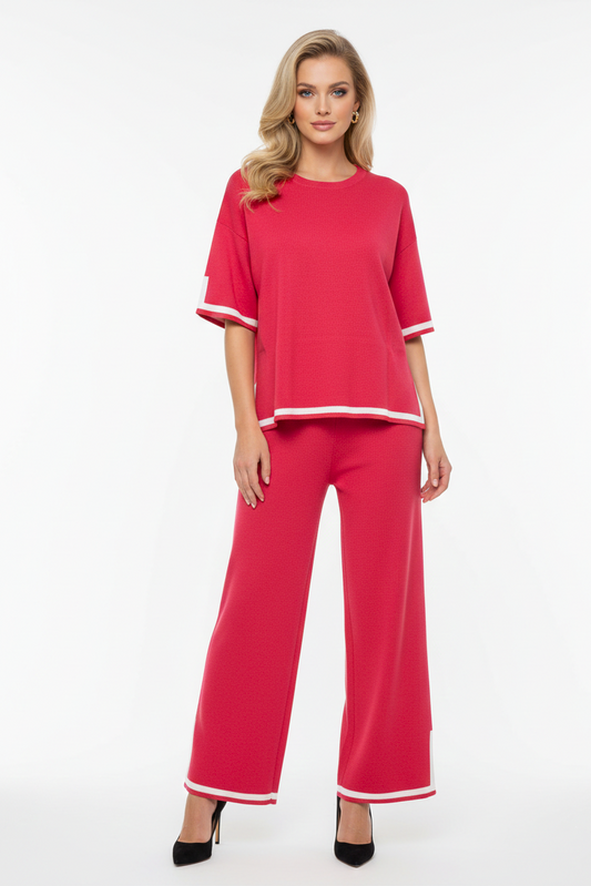 138 Fierce Red & White Blouse and Pants Set