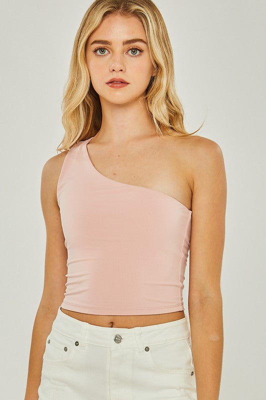 Style 2995 Pink Stone One Shoulder Top