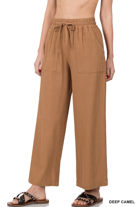 Style 65051 Deep Camel Linen Drawstring Pants