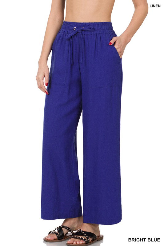 Style 65051 Bright Blue Linen Drawstring Pants