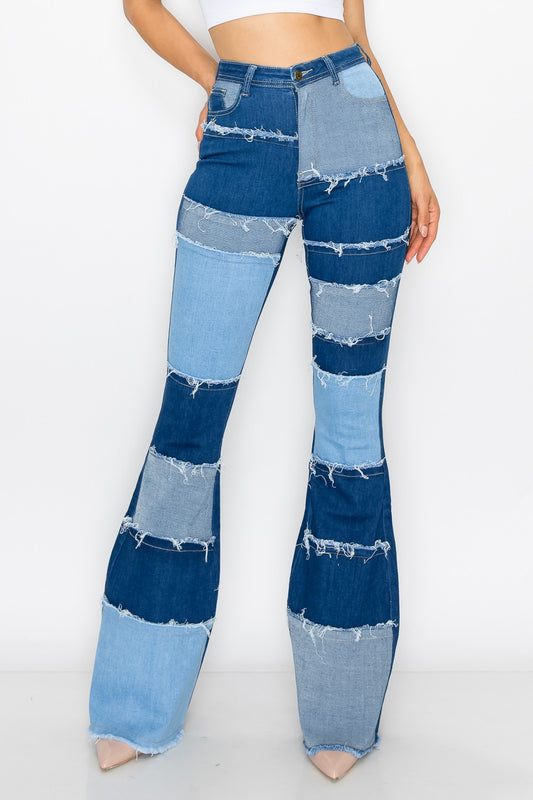 Style 020 Blue Bell Bottom Flared Distressed Jeans