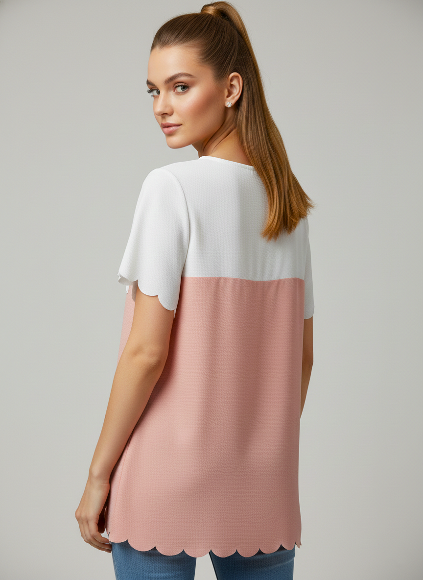 1431 Blush Petal & White Scalloped Blouse