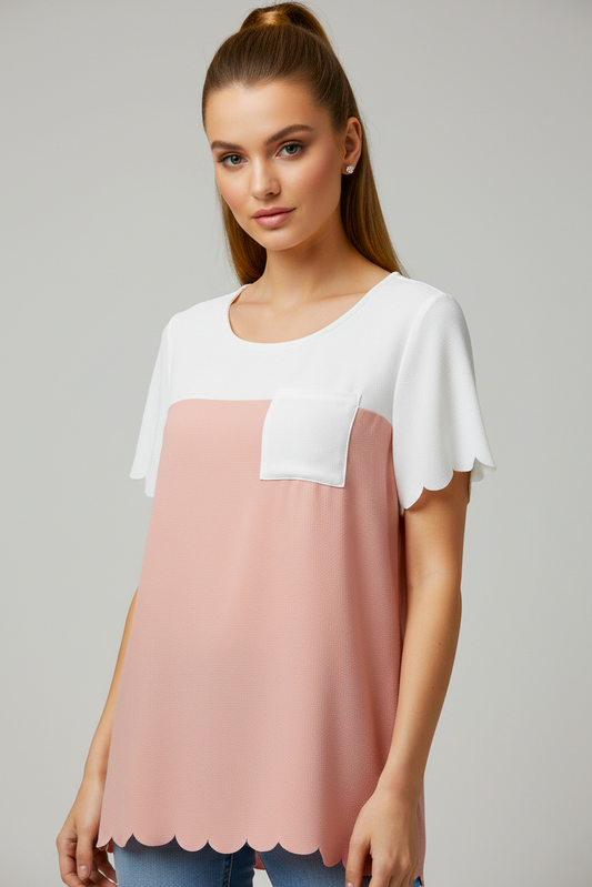 1431 Blush Petal & White Scalloped Blouse