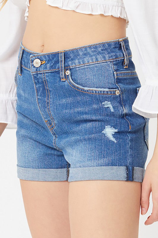 Style 6763 Blue Mid Rise Denim Shorts
